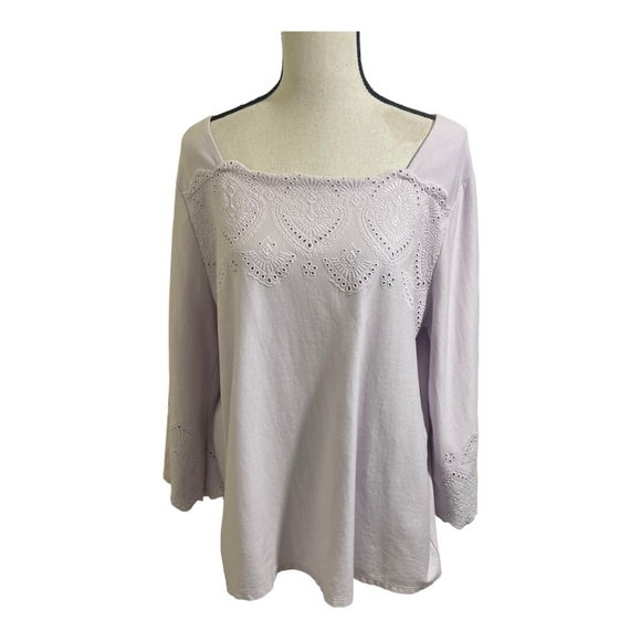 J.Jill womens square neck with eyelet embroidery. Blouse Light purple.Large - Picture 1 of 10